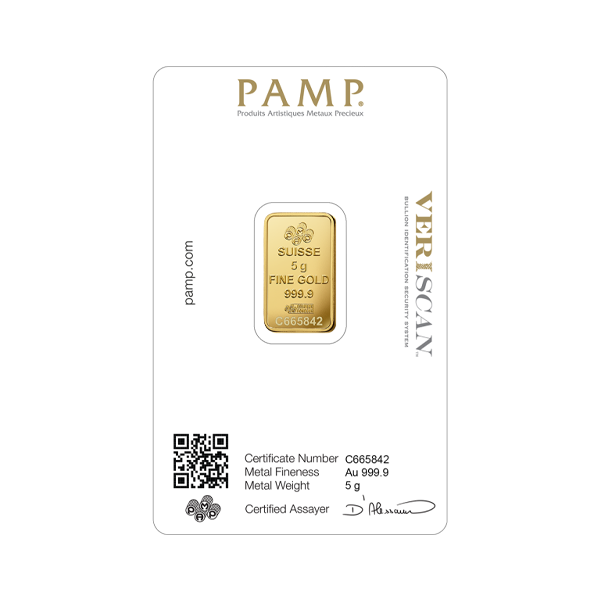 Back 5 Gram Gold Bar – PAMP Fortuna (with Assay)