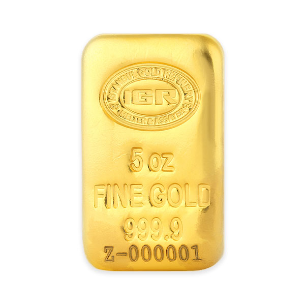 Front 5 oz Gold Bar – Istanbul Gold Refinery (Cast)