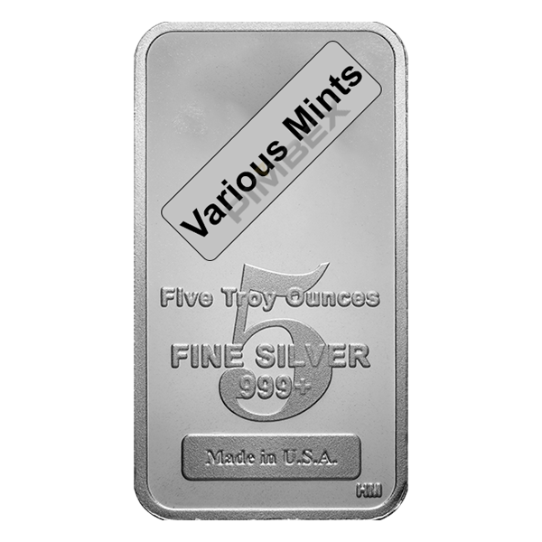 Front 5 oz Silver Bar – Various Mints