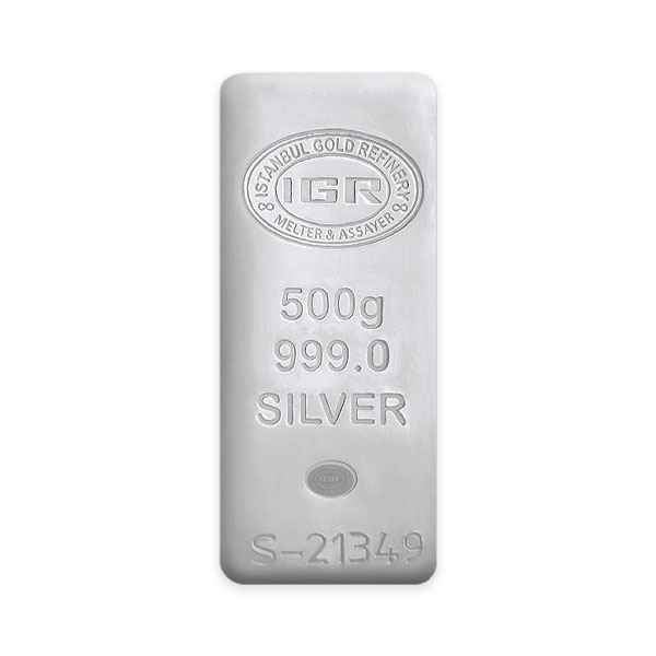Front 500 Gram Silver Bar – Istanbul Gold Refinery (IGR)