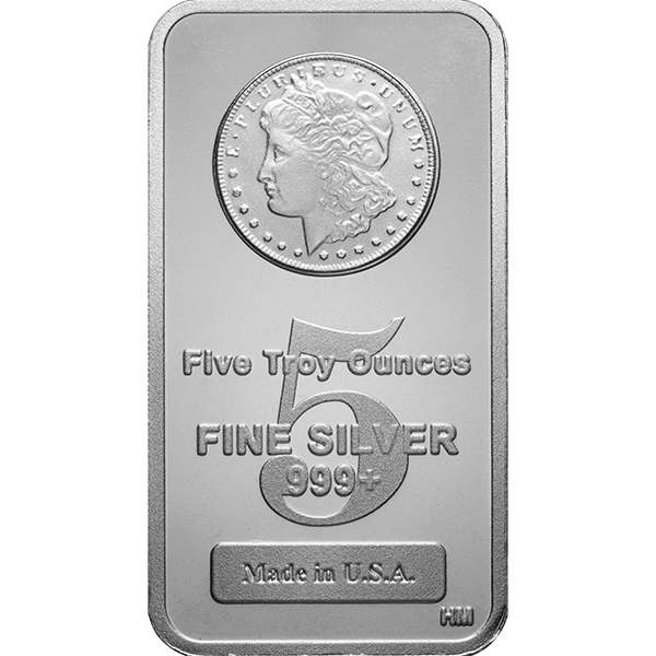Front 5 oz Silver Bar - Highland Mint (Morgan Design)