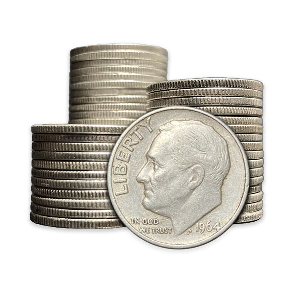 Front 90% American Silver Coins ($5 FV, Bag) Roosevelt Dimes