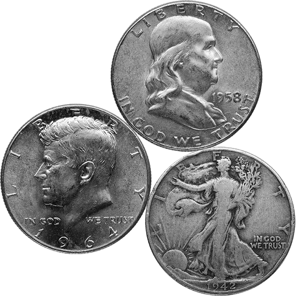 Front 90% American Silver Coins ($1 FV) Mixed Half Dollars