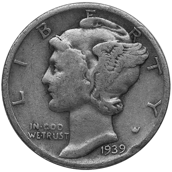 Front 90% American Silver Coins ($1 FV) Mercury Dimes