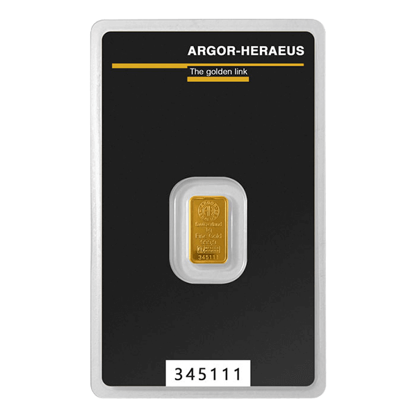 Front 1 Gram Gold Bar – Argor Heraeus (with Assay)