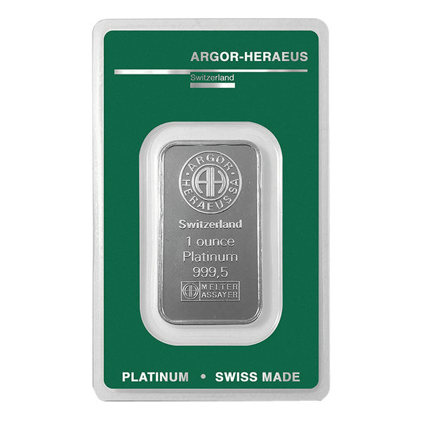 Front 1 oz Platinum Bar - Argor Heraeus (with Assay)