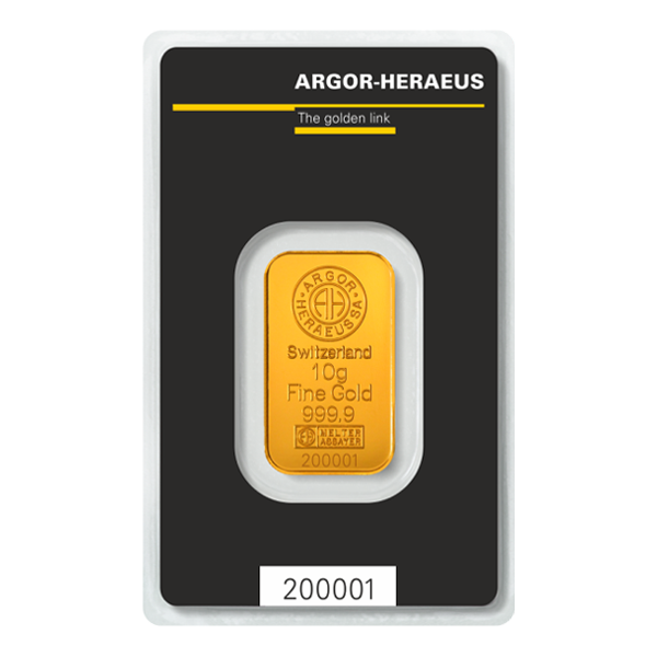 Front 10 Gram Gold Bar – Argor Heraeus (with Assay)