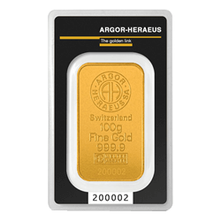 Product Image for 100 Gram Gold Bar – Argor Heraeus (with Assay)