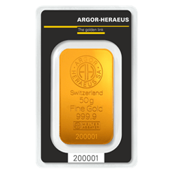 Product Image for 50 Gram Gold Bar – Argor Heraeus (with Assay)