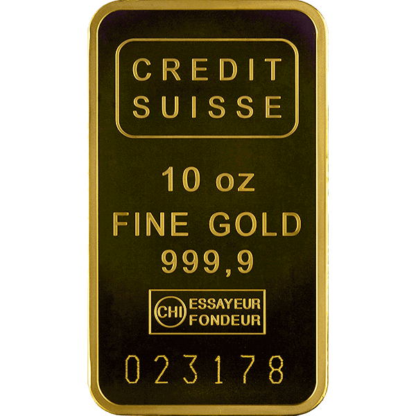 Front 10 oz Gold Bar - Credit Suisse