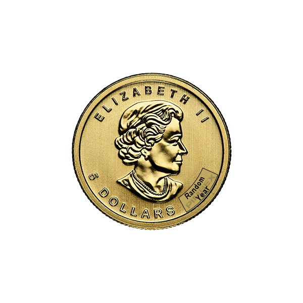 Back 1/10 oz Canadian Gold Maple Leaf Coin (Random Year)