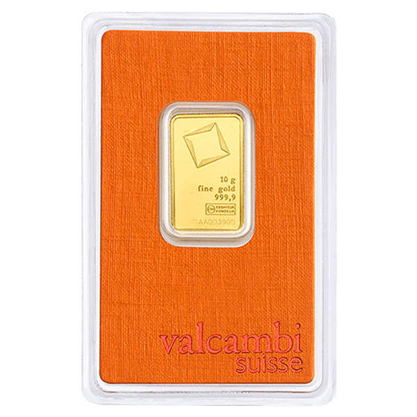 Front 10 Gram Gold Bar - Valcambi (with Assay)