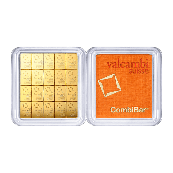 Front 20 Gram Valcambi Gold CombiBar (with Assay)