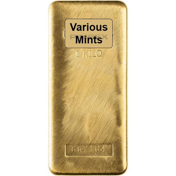 Front 1 Kilo Gold Bar - Various Mints
