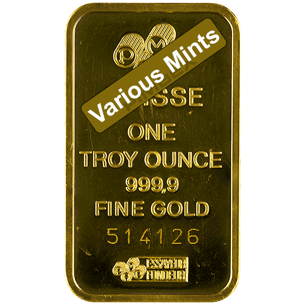 Front 1 oz Gold Bar - Various Mints