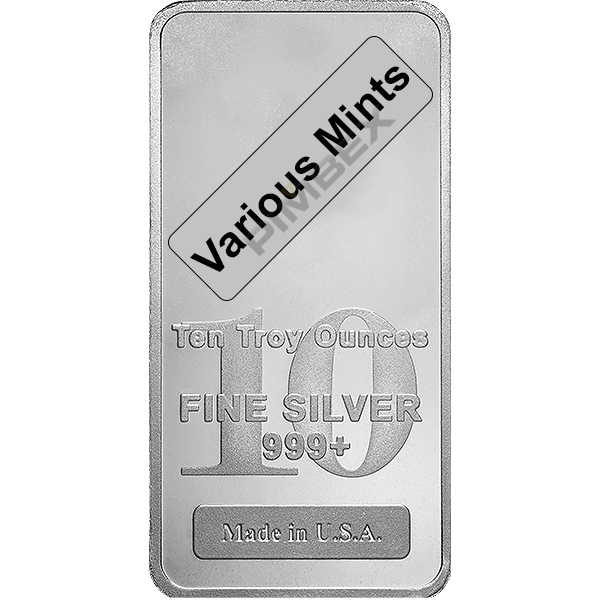 Front 10 oz Silver Bar - Various Mints