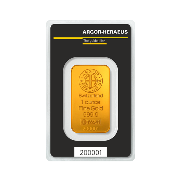 Back 1 oz Gold Bar - Argor Heraeus Kinebar (with Assay)