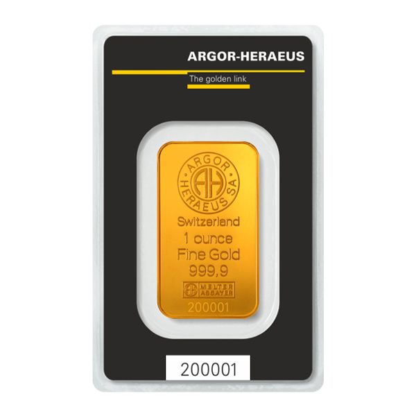 Back 1 oz Gold Bar - Argor Heraeus Kinebar (with Assay)