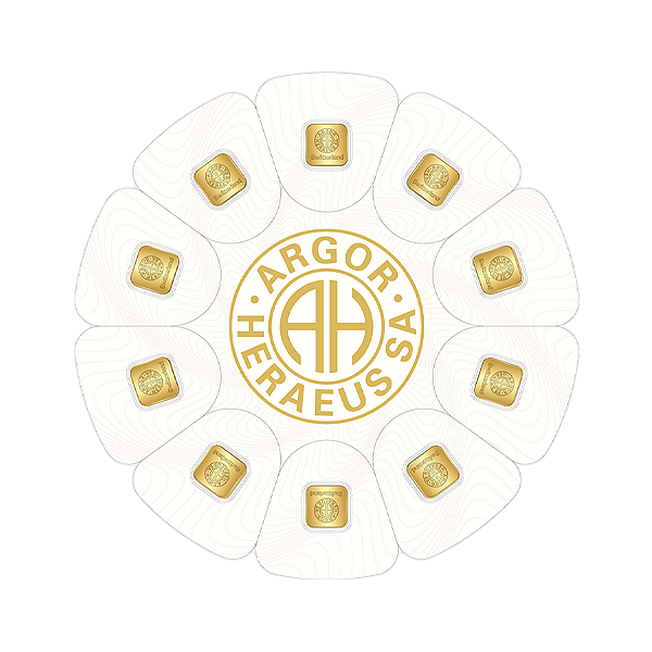 Front 10 Gram Gold Bar - Argor Heraeus Goldseed (10 x 1 gram, with Assay)