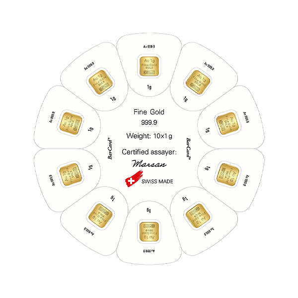 Back 10 Gram Gold Bar - Argor Heraeus Goldseed (10 x 1 gram, with Assay)