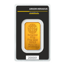 Product Image for 20 Gram Gold Bar – Argor Heraeus (with Assay)