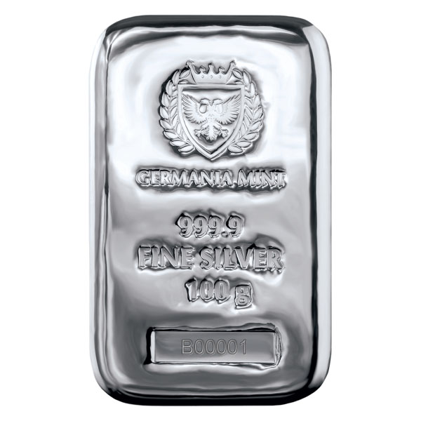 Front 100 Gram Silver Bar – Germania Mint