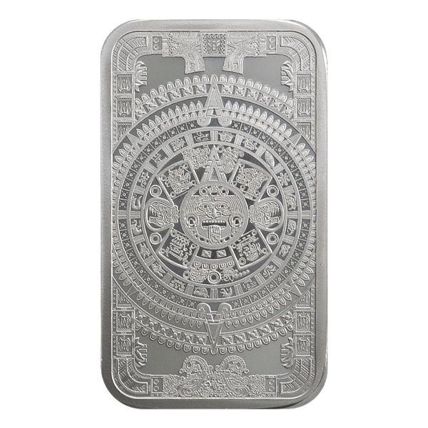 Back 5 oz Silver Bar – Aztec Calendar