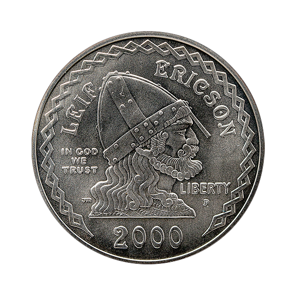 Front 2000-P Leif Ericson Commemorative Silver Dollar BU