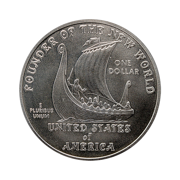 Back 2000-P Leif Ericson Commemorative Silver Dollar BU