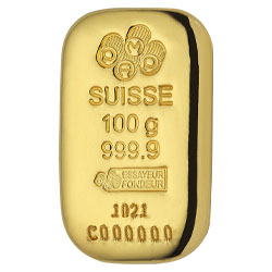 Product Image for 100 Gram Cast Gold Bar - PAMP Suisse (with Assay)