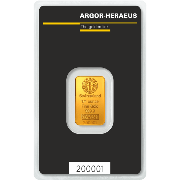 Front 1/4 oz Gold Bar - Argor Heraeus (with Assay)