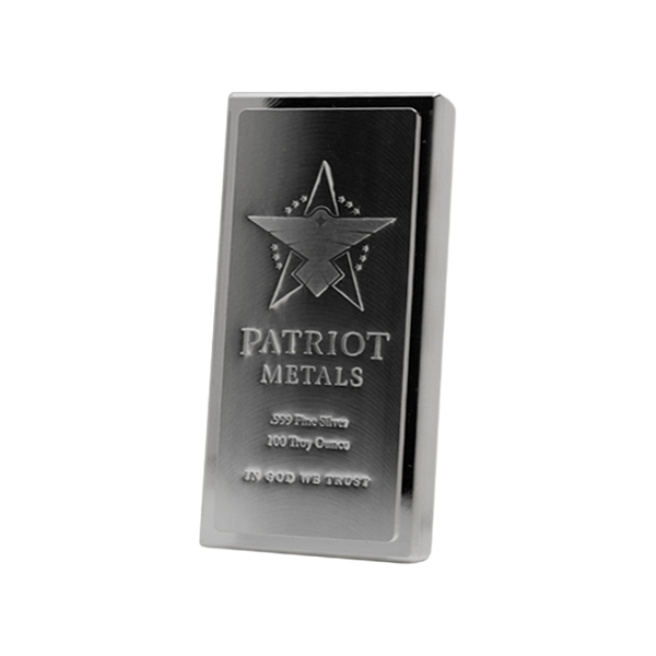 Front 100 oz Silver Bar – Patriot Metals Stacker