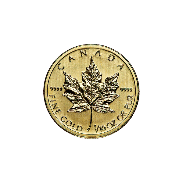 Front Product Image for 1/10 oz Canadian Gold Maple Leaf Coin (Random Year)