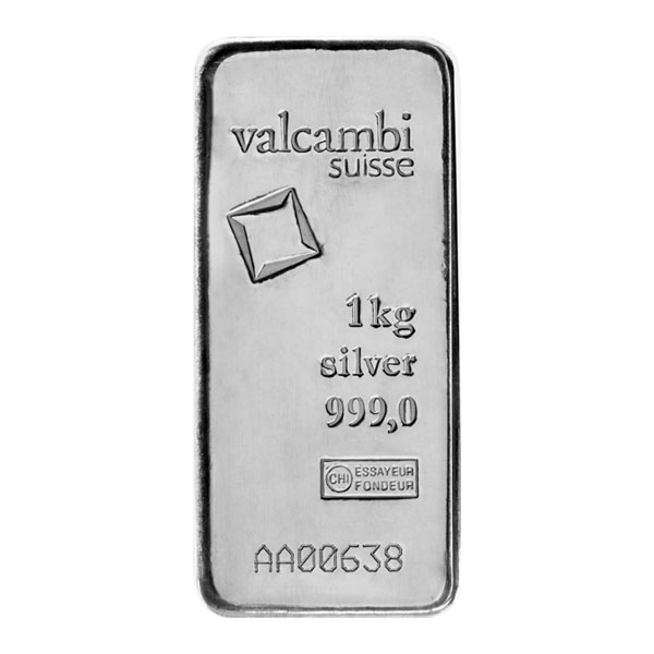 Front 1 Kilo Silver Bar – Valcambi (with Assay)